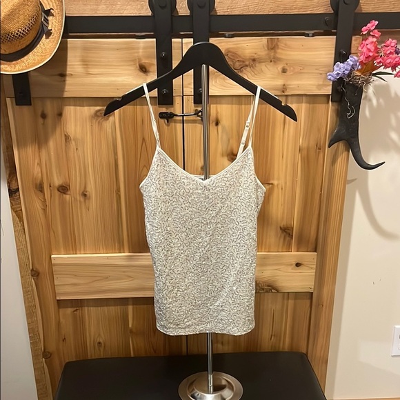 Express Cream Sequin Camisole Sleeveless Top - Picture 1 of 7